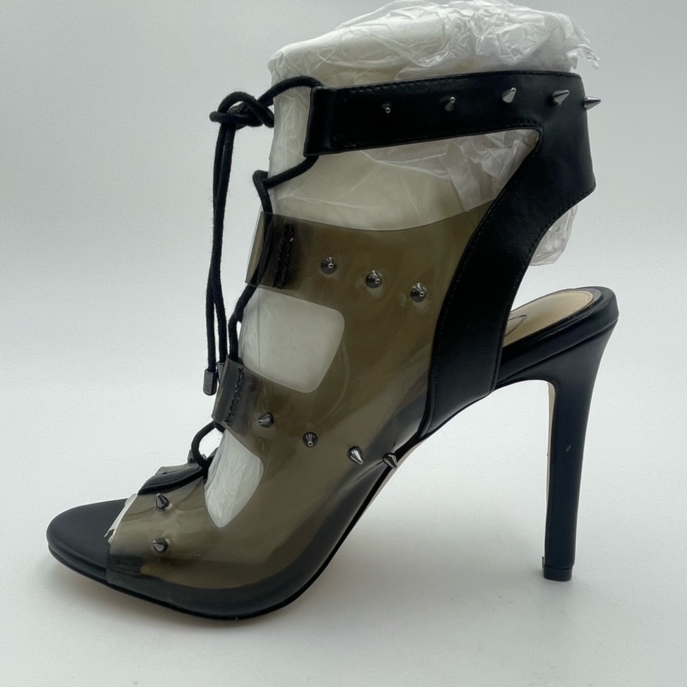 JESSICA SIMPSON-SZ 6M-EU 36.5-JIRVAN BLACK CLEAR AND STUDDED LACE UP STILETTO